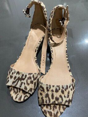 Ann Taylor Leopard Print Open Toe Platforms Wedges Heels Sandals